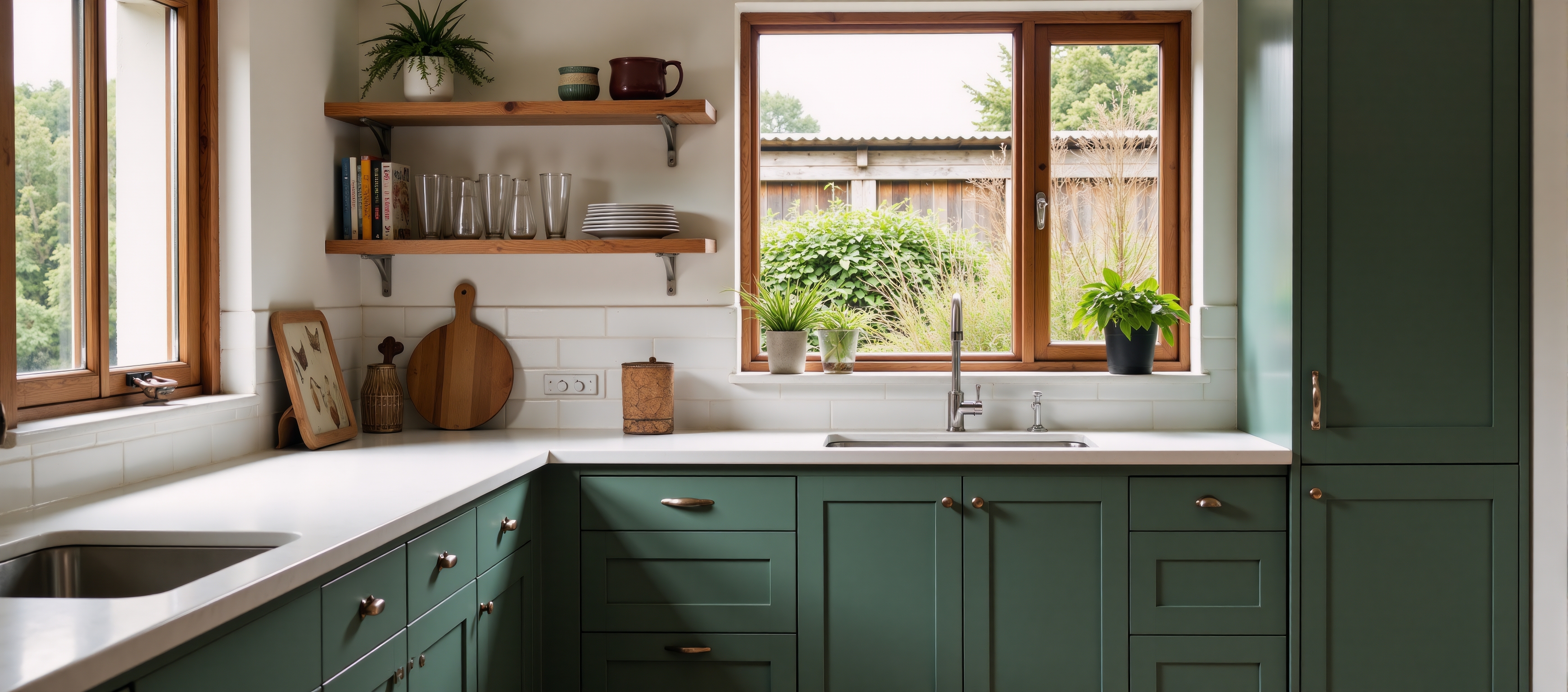 A bold nature-inspired kitchen with splashes of green